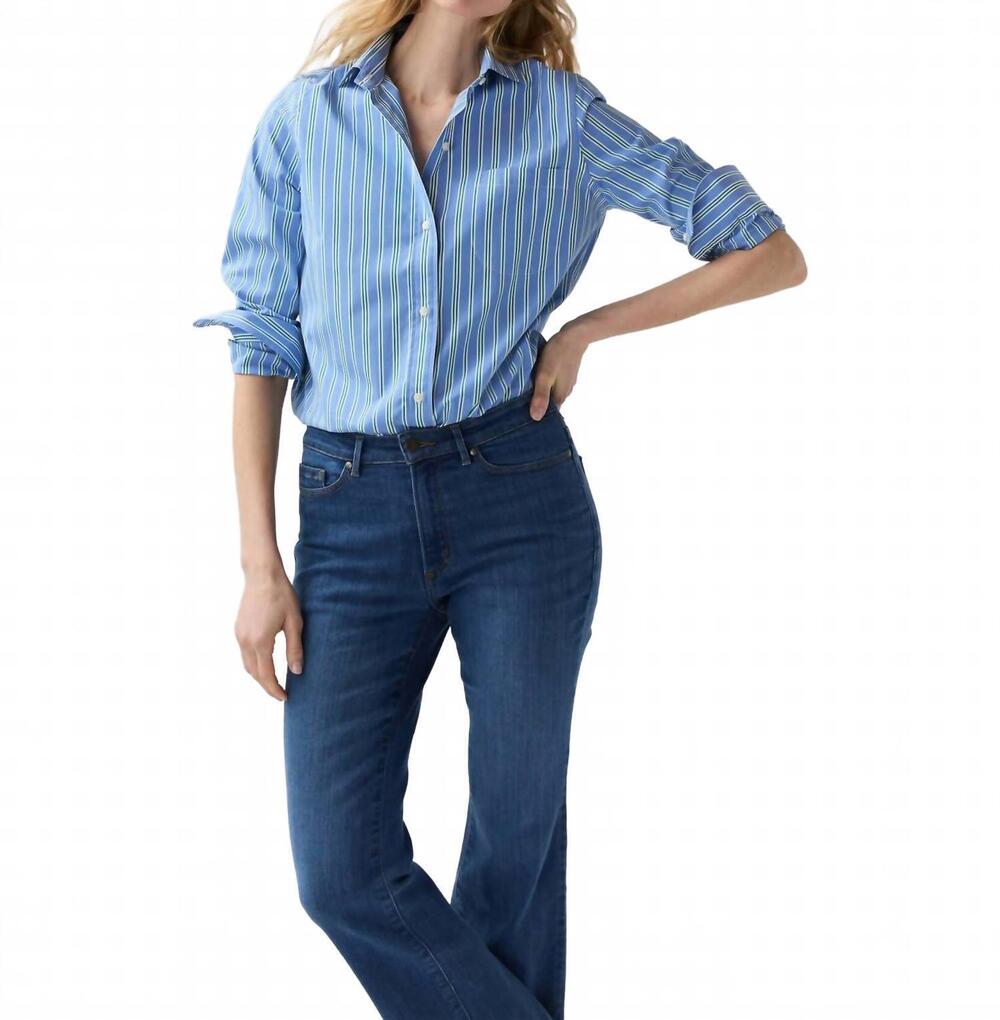 NEW ANN MASHBURN sidney button down shirt in french blue/green multi stripe